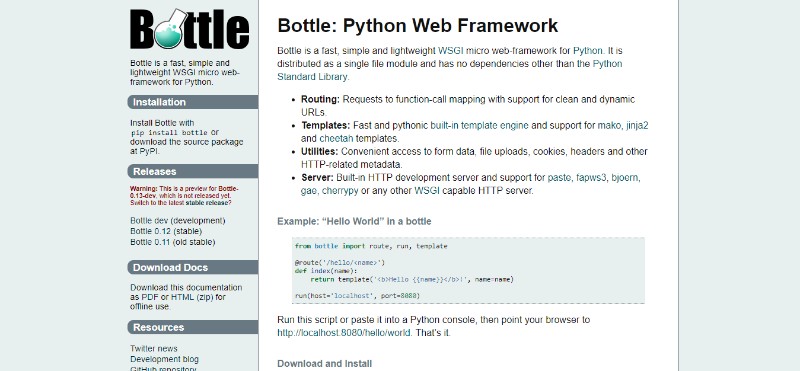bottle_python_web_framework_-_bottle_0_13-dev_documentation The best Python frameworks you can use in web development