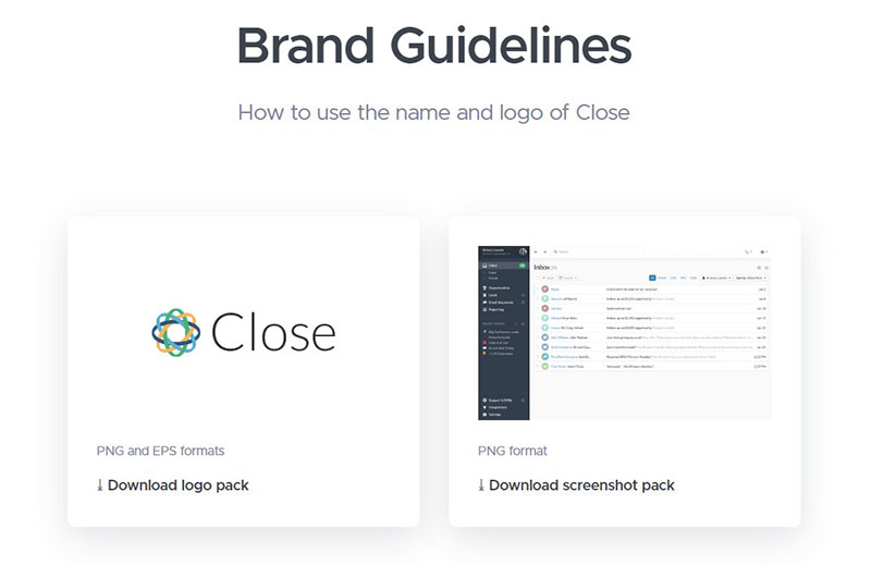 close Impressive startup press kit examples to use as inspiration