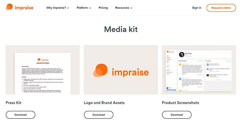 impraise Impressive startup press kit examples to use as inspiration