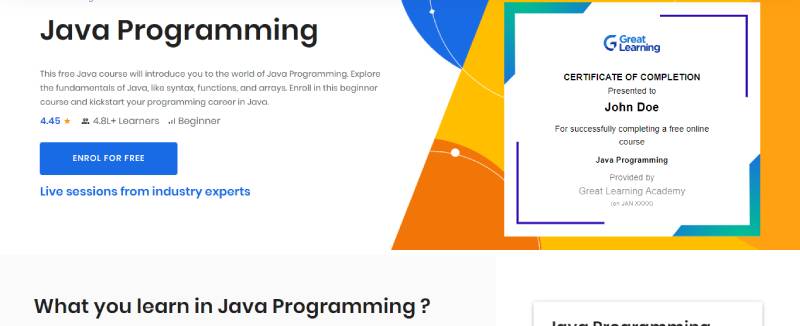 Java-Programming-by-Great-Learning Best Java Courses for Programming Mastery