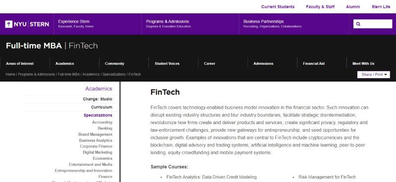 FinTech-at-NYU-Stern Fintech MBA Programs That You Should Know About