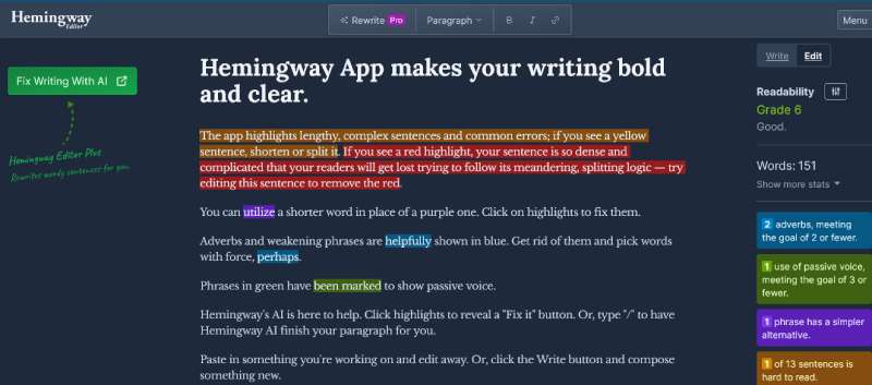 Hemingway-App Enhance Your Writing: 13 Apps Like Grammarly Explored
