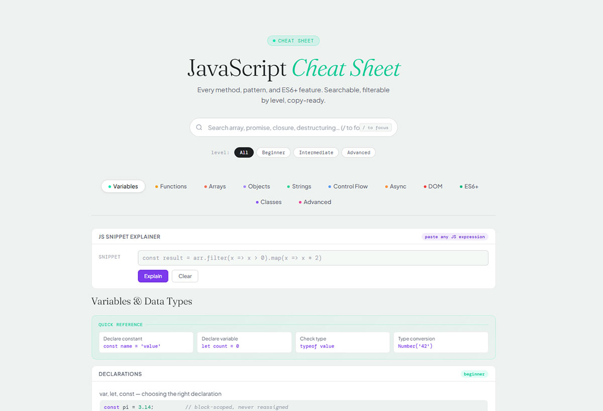 JavaScript Cheat Sheet by TMS Outsource
